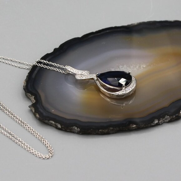 Jewelry necklace teardrop blue crystals 925 sterling silver elegant beautiful - Picture 8 of 8